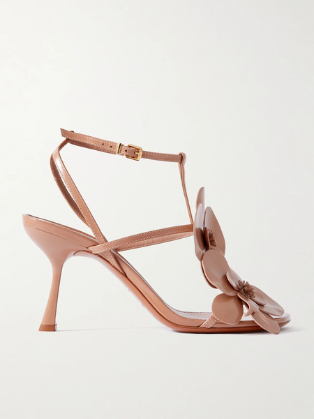  Zimmermann Zimmermann - Orchid Appliquéd Glossed-leather Sandals - Neutral 