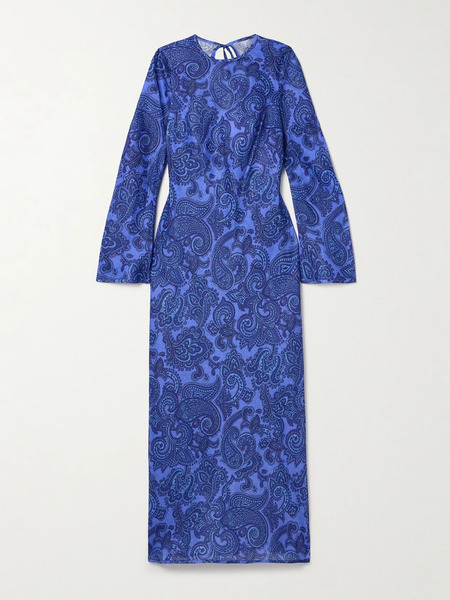  Zimmermann Zimmermann - Ottie Open-back Bead-embellished Paisley-print Linen Maxi Dress - Blue 
