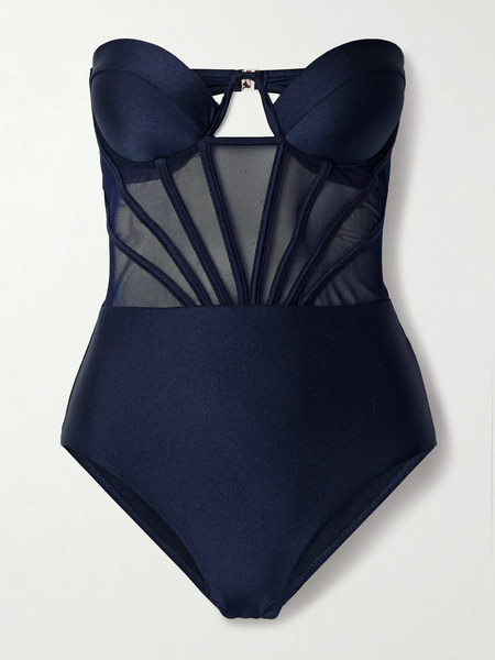  Zimmermann Zimmermann - Ottie Strapless Mesh-trimmed Swimsuit - Navy 