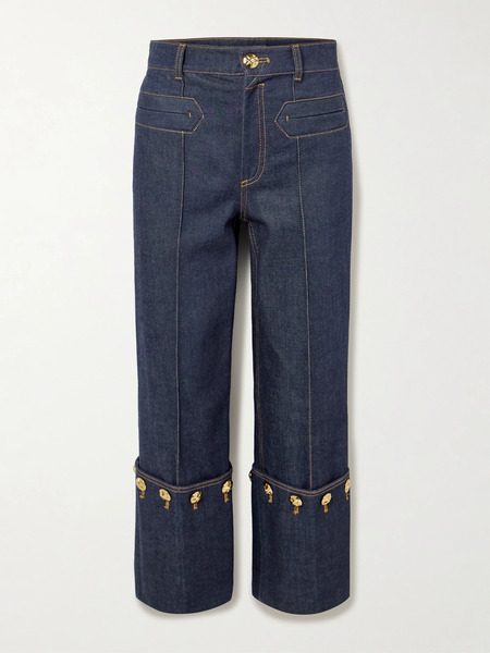  Zimmermann Zimmermann - Rebellion Embellished Cropped Mid-rise Straight-leg Jeans - Dark Denim 
