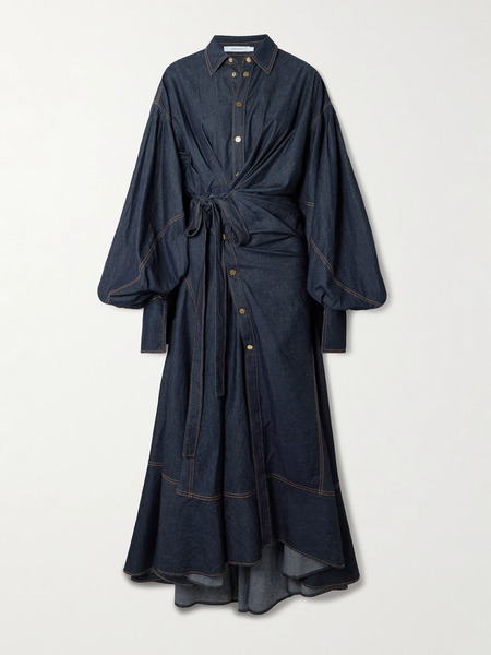  Zimmermann Zimmermann - Rebellion Gathered Denim Midi Wrap Dress - Dark Denim 