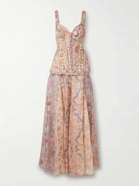  Zimmermann Zimmermann - Rebellion Paneled Layered Printed Linen Maxi Dress - Peach 