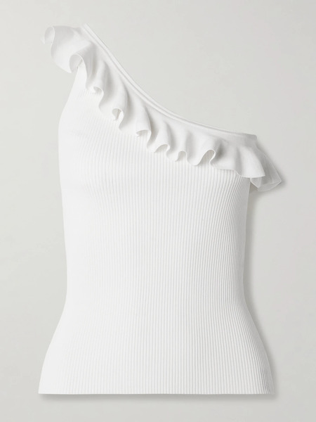  Zimmermann Zimmermann - Rhiannon One-shoulder Ruffled Ribbed-knit Top - Ivory 