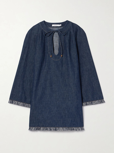  Zimmermann Zimmermann - Rhiannon Tie-detailed Frayed Denim Mini Dress - Navy 