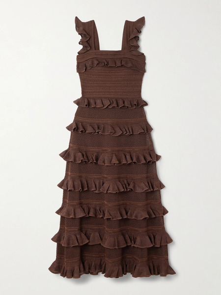  Zimmermann Zimmermann - Ruffled Tiered Pointelle-knit Midi Dress - Chocolate 