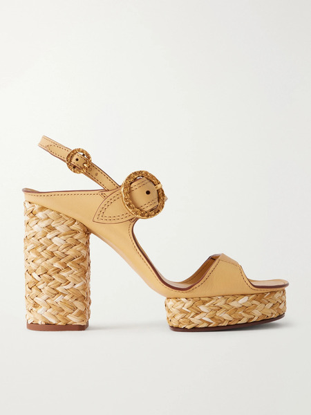  Zimmermann Zimmermann - Solena Raffia-trimmed Leather Platform Sandals - Beige 