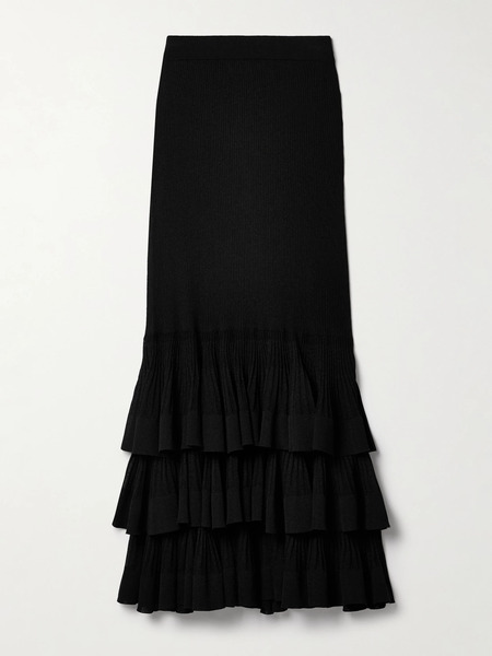  Zimmermann Zimmermann - Story 1 Tiered Ruffled Ribbed-knit Maxi Skirt - Black 