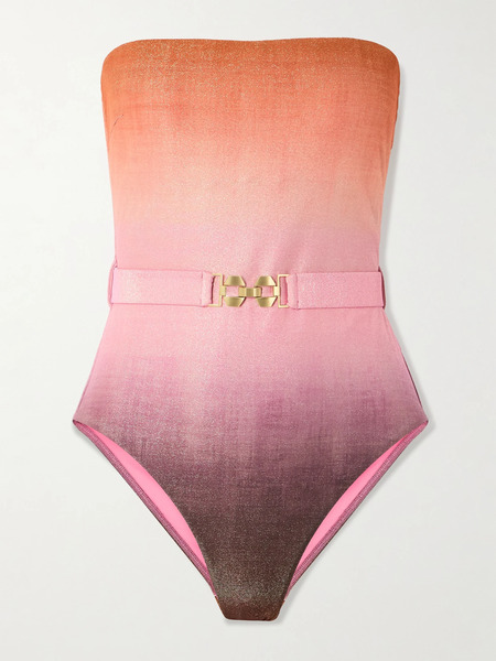  Zimmermann Zimmermann - Strapless Belted Metallic Ombré Swimsuit - Pink 