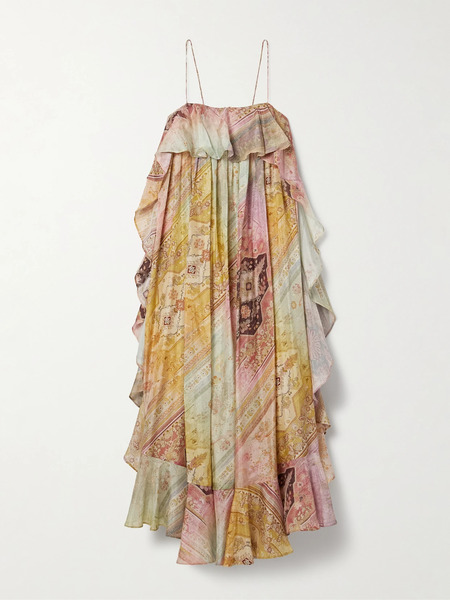  Zimmermann Zimmermann - Tallow Ruffled Printed Silk Maxi Dress - Yellow 