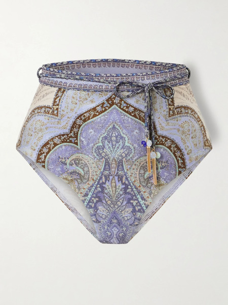  Zimmermann Zimmermann - Wanderlust Belted Embellished Paisley-print Bikini Briefs - Blue 