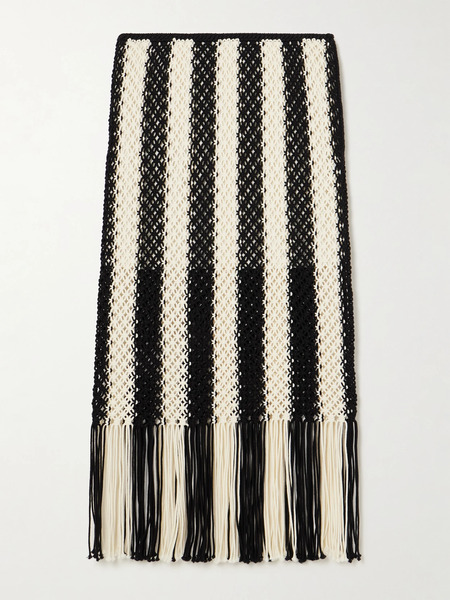  Zimmermann Zimmermann - Wanderlust Fringed Striped Macramé Cotton Maxi Skirt - Black 