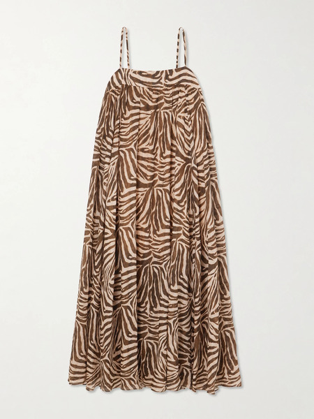  Zimmermann Zimmermann - Wanderlust Gathered Zebra-print Cotton Maxi Dress - Zebra Print 