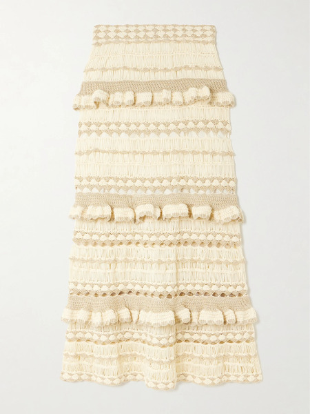  Zimmermann Zimmermann - Wanderlust Ruffled Ruffled Pointelle-knit Maxi Skirt - Cream 