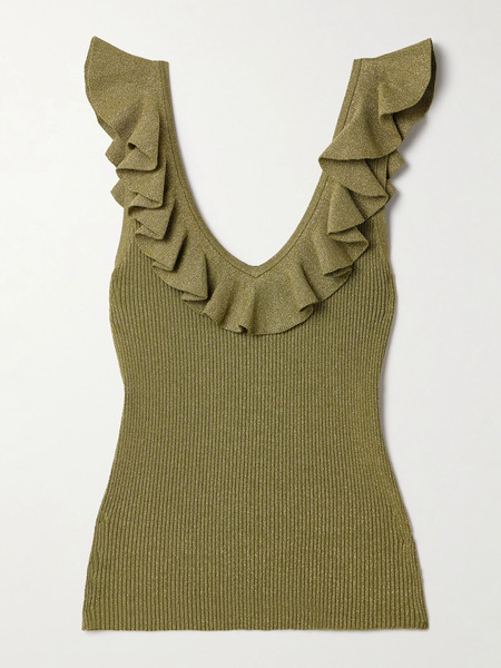  Zimmermann Zimmermann - Wylie Ruffled Metallic Ribbed-knit Top - Green 