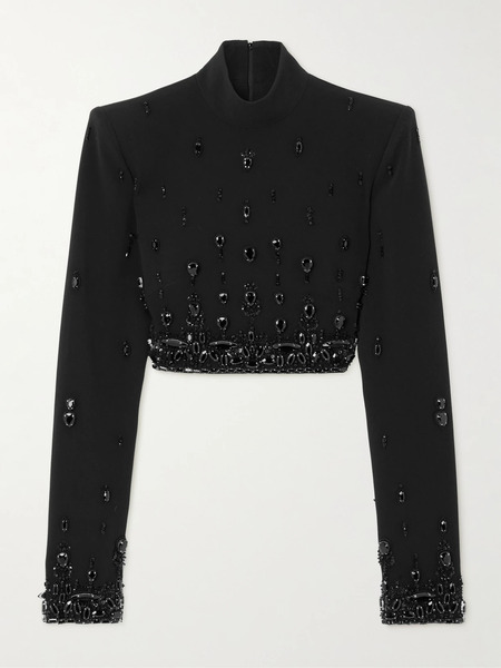  Zuhair Murad Zuhair Murad - Cropped Embellished Cady Top - Black 