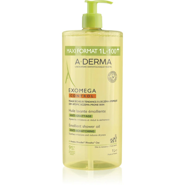  A-derma Exomega Control Emollient Shower Oil Zmiękczający Olejek Pod Prysznic Do Skóry Suchej I Atopowej 1000 Ml 