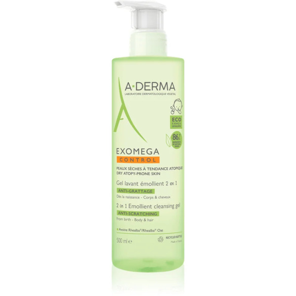  A-derma Exomega Control 2 In 1 Emollient Cleansing Gel żel Pod Prysznic Do Skóry Suchej I Atopowej 500 Ml 
