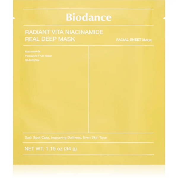  Biodance Radiant Vita Niacinamide Real Deep Mask Rozjaśniająca Maseczka Do Twarzy Do Ujednolicenia Kolorytu Skóry 1 Szt. 
