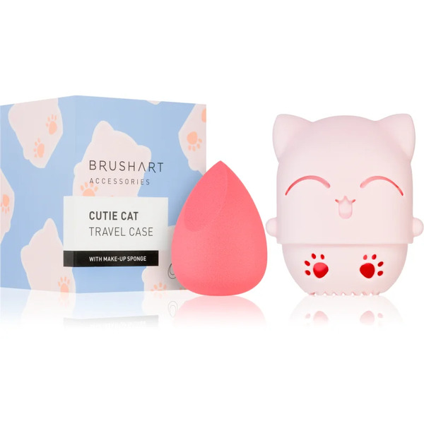  Brushart Accessories Cutie Cat Travel Case With Make-up Sponge Gąbeczka Do Nakładania Makijażu Z Etui Podróżnym 