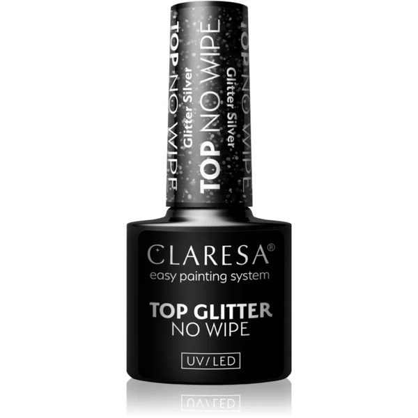  Claresa Uv/led Top Glitter No Wipe Top Na Lakier Hybrydowy Z Błyszczącymi Cząsteczkami Odcień Glitter Silver 5 G 