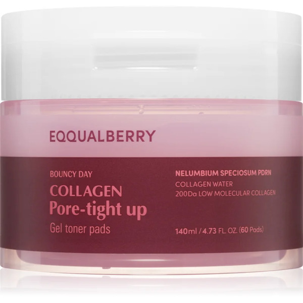  Eqqualberry Collagen Pore-tight Up Gel Toner Pads Tonizujące Płatki Do Twarzy Do Zmniejszenia Porów 60 Szt. 
