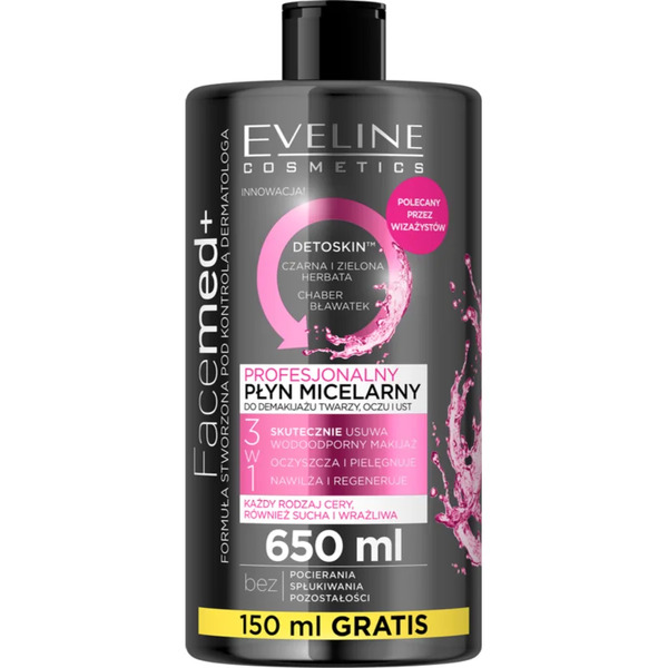  Eveline Cosmetics Facemed+ Oczyszczający Płyn Micelarny Do Demakijażu Z Efektem Detoksykującym 650 Ml 