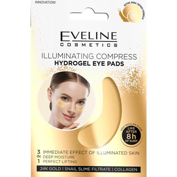  Eveline Cosmetics Gold Illuminating Compress Hydrożelowa Maska Wokół Oczu Z Ekstraktem Ze śluzu ślimaka 2 Szt. 