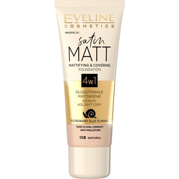  Eveline Cosmetics Satin Matt Podkład Matujący Z Ekstraktem Ze śluzu ślimaka Odcień 103 Natural 30 Ml 