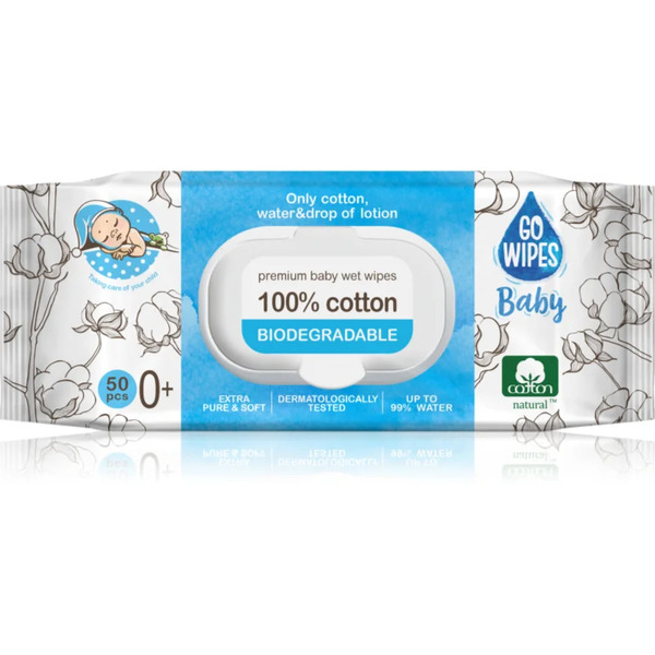  Gowipes Baby 100% Cotton Biodegradable Delikatne Nawilżane Chusteczki Dla Dzieci Do Skóry Wrażliwej 0+ 50 Szt. 