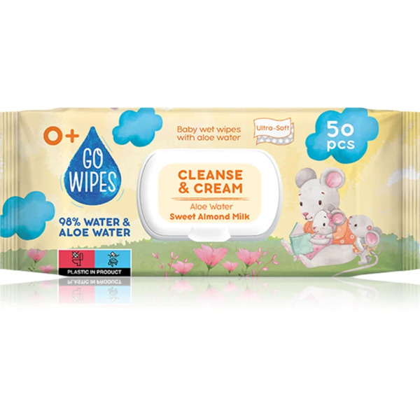  Gowipes Cleanse & Cream Sweet Almond Milk Delikatne Nawilżane Chusteczki Dla Dzieci Do Skóry Wrażliwej Aloe Vera 0+ 50 Szt. 