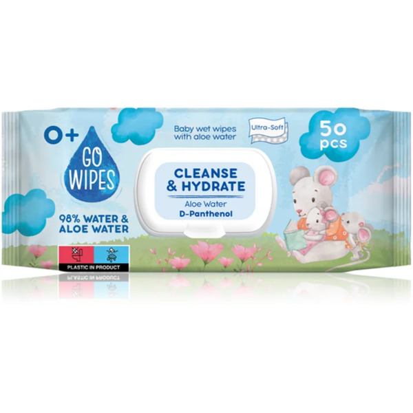  Gowipes Cleanse & Hydrate Delikatne Nawilżane Chusteczki Dla Dzieci Do Skóry Wrażliwej Aloe Vera 0+ 50 Szt. 