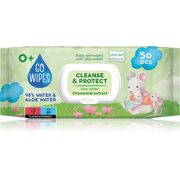  Gowipes Cleanse & Protect Chamomile Extract Delikatne Nawilżane Chusteczki Dla Dzieci Z Aloesem 50 Szt. 