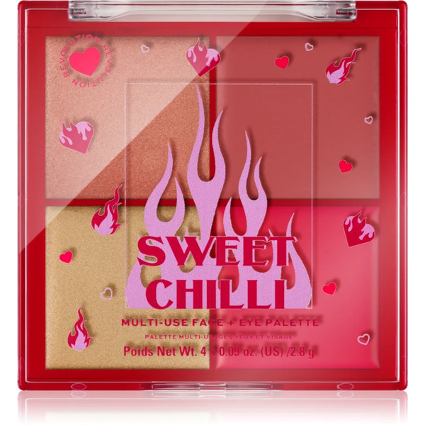  I Heart Revolution Sweet Chilli Blush & Highlight Quad Paleta Rozświetlaczy I Róży Do Policzków 4x0.9 G 
