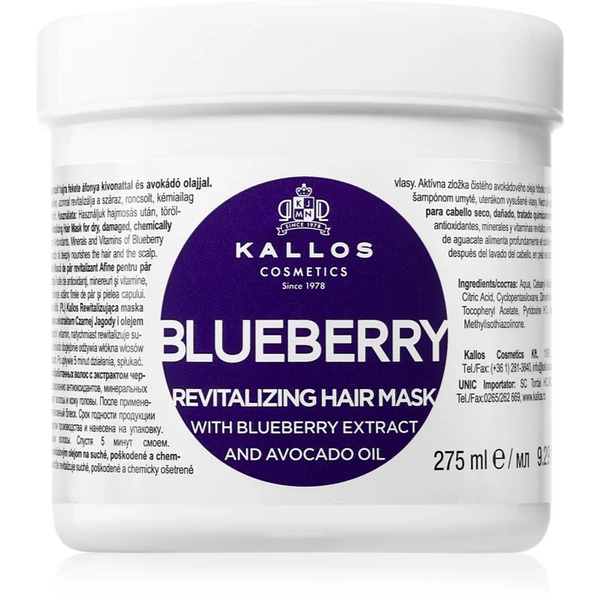  Kallos Kjmn Professional Blueberry Maseczka Rewitalizująca Do Włosów Suchych, Zniszczonych I Po Zabiegach Chemicznych 275 Ml 