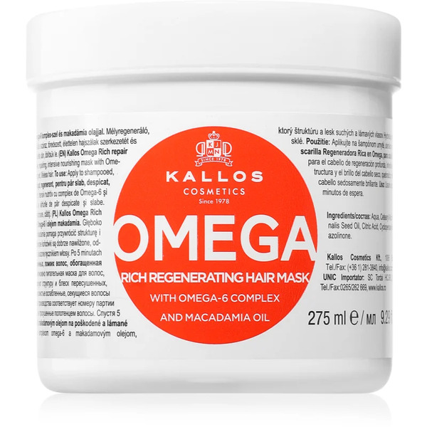  Kallos Kjmn Professional Omega Odżywcza Maska Do Włosów Z Kompleksem Omega-6 I Olejkiem Makadamia 275 Ml 