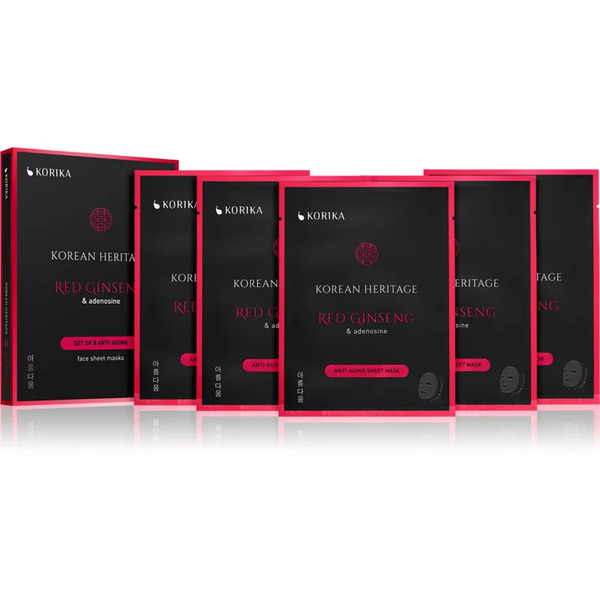  Korika Korean Heritage Red Ginseng & Adenosine Anti-aging Sheet Mask Zestaw Maseczek Do Twarzy W Obniżonej Cenie Przeciw Starzeniu Się I Ujędrniający 