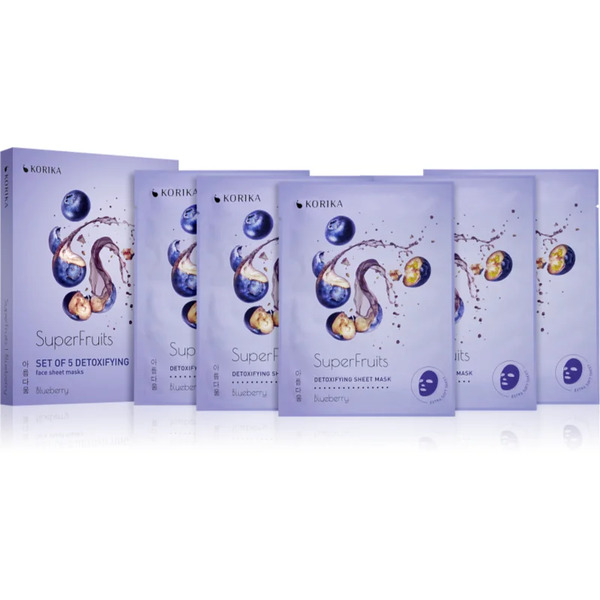  Korika Superfruits Blueberry - Set Of 5 Detoxifying Face Sheet Masks Zestaw Maseczek Do Twarzy W Obniżonej Cenie Z Efektem Detoksykującym Blueberry 