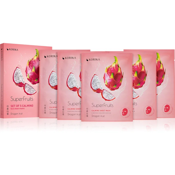  Korika Superfruits Dragon Fruit - Set Of 5 Calming Face Sheet Masks Zestaw Maseczek Do Twarzy W Obniżonej Cenie O Działaniu Uspokajającym Dragon Fruit 