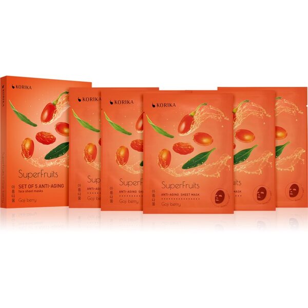  Korika Superfruits Goji Berry - Set Of 5 Anti-aging Face Sheet Masks Zestaw Maseczek Do Twarzy W Obniżonej Cenie O Działaniu Odmładzającym Goji Berry 