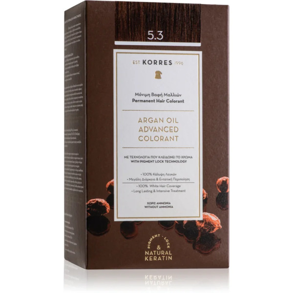  Korres Argan Oil Trwała Farba Do Włosów Z Olejkiem Arganowym Odcień 5.3 Golden / Honey Light Brown 50 Ml 