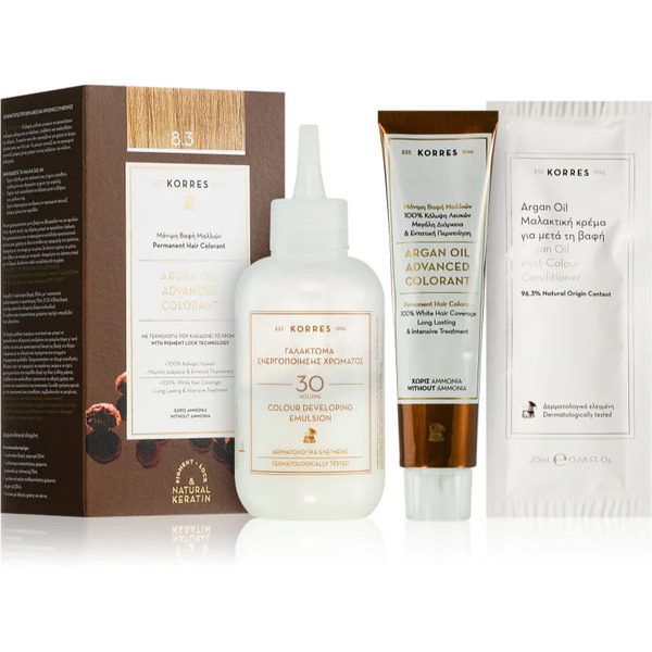  Korres Argan Oil Trwała Farba Do Włosów Z Olejkiem Arganowym Odcień 8.3 Golden/honey Light Blonde 50 Ml 