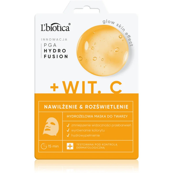  L’biotica Pga Hydro Fusion + Vitamin C Maska Hydrożelowa O Intensywnym Działaniu Z Efektem Rozświetlającym 1 Szt. 