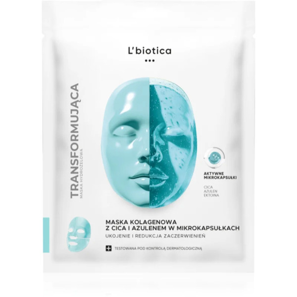  L’biotica Transforming Collagen Mask With Cica And Azulene In Microcapsules Maseczka Kolagenowa Przeciw Zaczerwienieniom Skóry 1 Szt. 