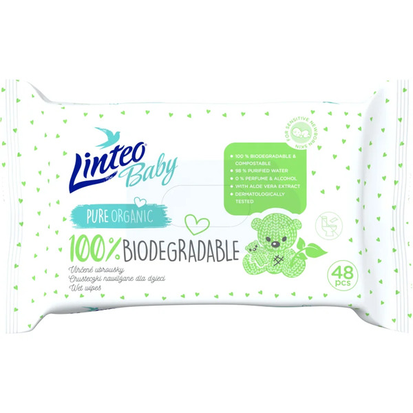  Linteo Baby 100% Biodegradable Delikatne Nawilżane Chusteczki Dla Dzieci 48 Szt. 