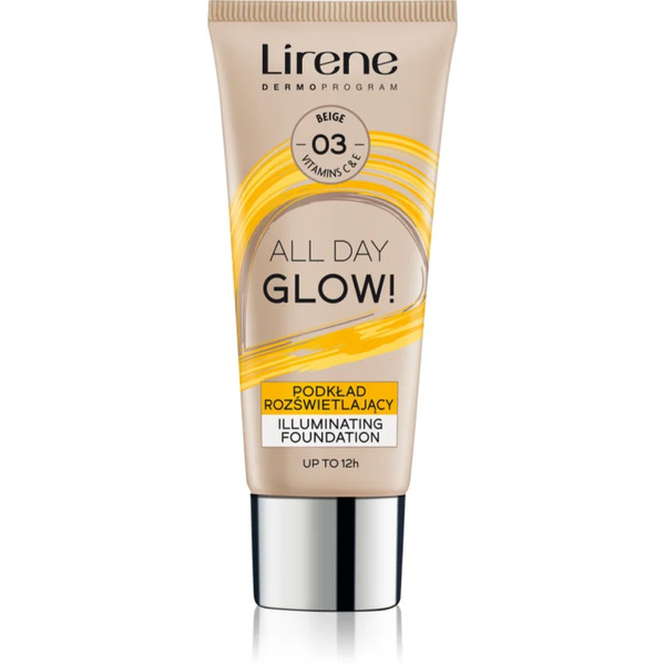  Lirene All Day Glow! Rozświetlający Podkład We Fluidzie Dla Długotrwałego Efektu Odcień 03 Beige 30 Ml 