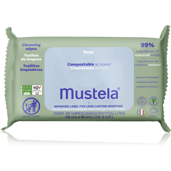  Mustela Compostable At Home Cleansing Wipes Chusteczki Oczyszczające Perfumowany Dla Dzieci Od Urodzenia 60 Szt. 