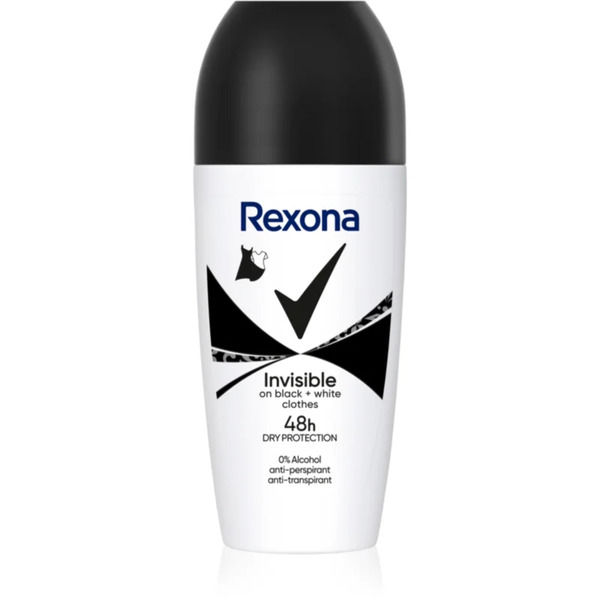  Rexona Invisible Black And White Roll-on Antyperspirant Roll-on Przeciwko Białym I żółtym śladom 50 Ml 
