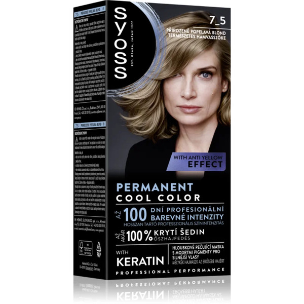  Syoss Permanent Cool Color Trwała Farba Do Włosów O Chłodnym Odcieniu Odcień 7_5 Natural Ashy Blond 1 Szt. 