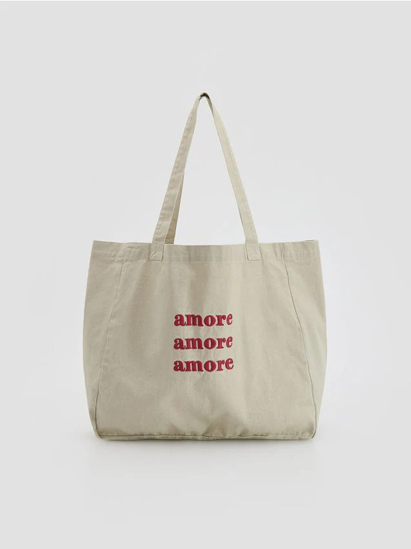  Reserved - Bawełniana Torebka Shopper - Jasnoszary 