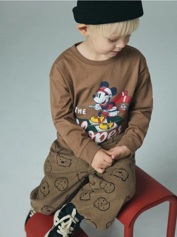  Reserved - Bawełniany Longsleeve Mickey Mouse - Brązowy 